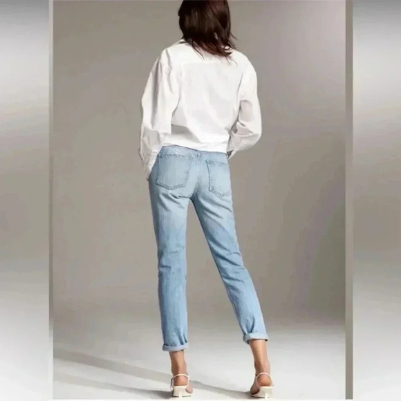 Denim Forum The Ex Boyfriend High Waisted Tapered Relaxed Mid Blue Wash - Picture 12 of 15